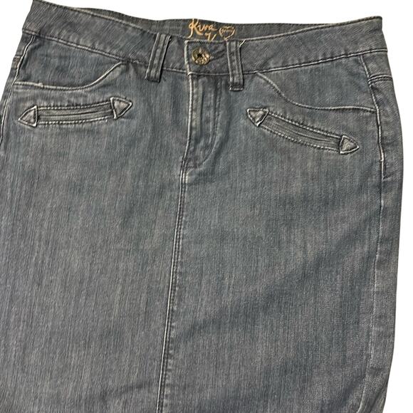 Rima Karen Denim Jean Pencil Knee Length Skirt with Back Pleat Slit Ladies Sz 4 - Picture 3 of 5